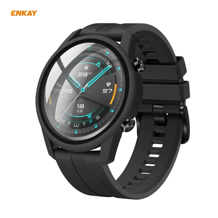 For Huawei Watch GT 2 46mm ENKAY Hat-Prince ENK-AC8202 Full Coverage PC Frosted Case + 9H Tempered Glass Protector(Black) by ENKAY