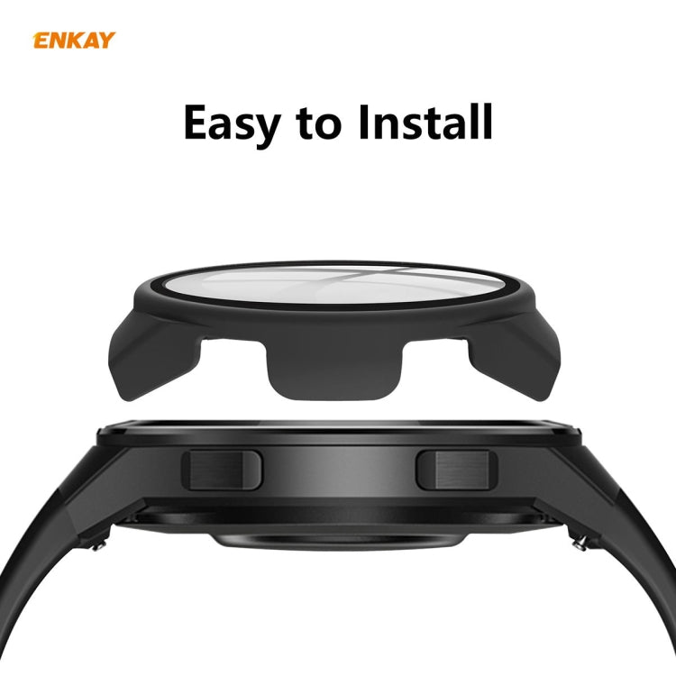For Huawei Watch GT 2e 46mm ENKAY Hat-Prince ENK-AC8203 Full Coverage PC Frosted Case + 9H Tempered Glass Film(Black) by ENKAY