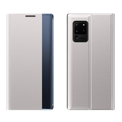 For Samsung Galaxy Note20 Ultra Plain Texture Cloth Attraction Flip Holder Leather Phone Case(Silver) by buy2fix