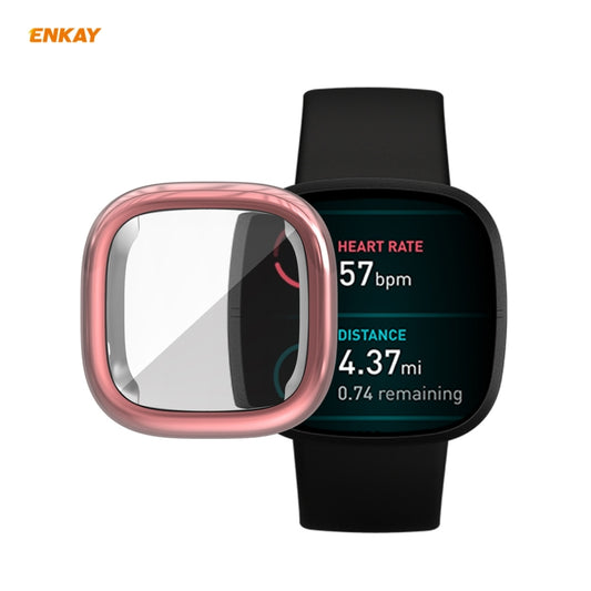 For Fitbit Versa 3 / Fitbit Sense ENKAY Hat-Prince ENK-AC8208 Full Coverage Electroplate TPU Soft Case(Pink) - Watch Cases by ENKAY | Online Shopping UK | buy2fix