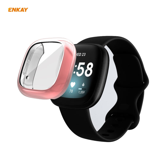 For Fitbit Versa 3 / Fitbit Sense ENKAY Hat-Prince ENK-AC8208 Full Coverage Electroplate TPU Soft Case(Pink) - Watch Cases by ENKAY | Online Shopping UK | buy2fix