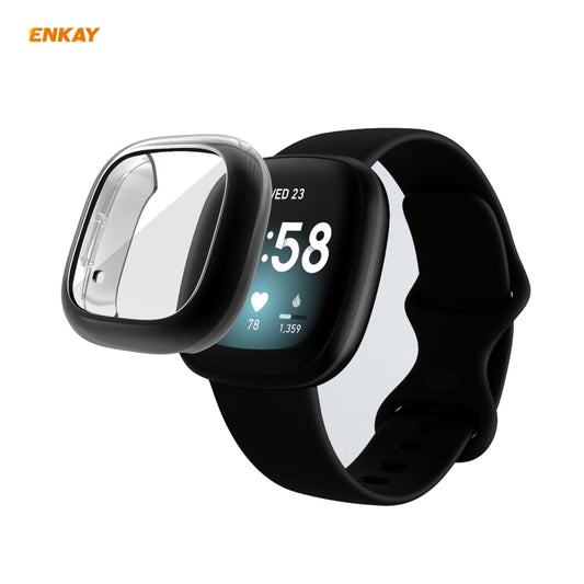 For Fitbit Versa 3 / Fitbit Sense ENKAY Hat-Prince ENK-AC8208 Full Coverage Electroplate TPU Soft Case(Black) - Watch Cases by ENKAY | Online Shopping UK | buy2fix