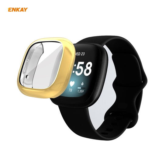 For Fitbit Versa 3 / Fitbit Sense ENKAY Hat-Prince ENK-AC8208 Full Coverage Electroplate TPU Soft Case(Gold) - Watch Cases by ENKAY | Online Shopping UK | buy2fix