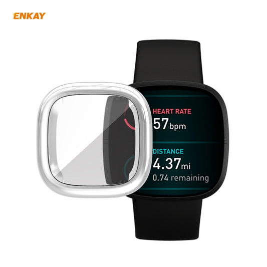 For Fitbit Versa 3 / Fitbit Sense ENKAY Hat-Prince ENK-AC8208 Full Coverage Electroplate TPU Soft Case(Silver) - Watch Cases by ENKAY | Online Shopping UK | buy2fix