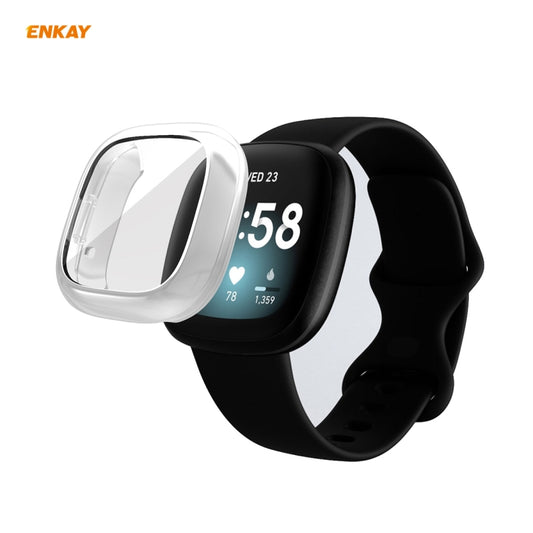 For Fitbit Versa 3 / Fitbit Sense ENKAY Hat-Prince ENK-AC8208 Full Coverage Electroplate TPU Soft Case(Silver) - Watch Cases by ENKAY | Online Shopping UK | buy2fix