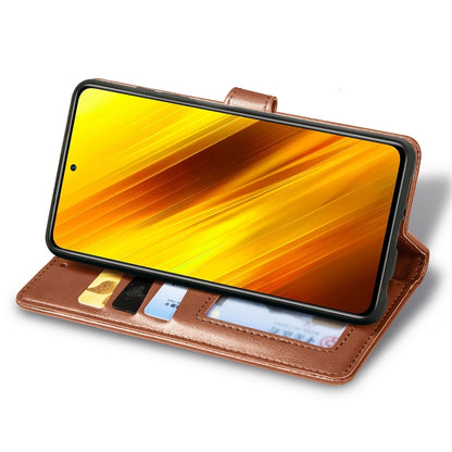 For  Xiaomi Poco X3 NFC Retro Solid Color Leather Buckle Phone Case with Lanyard & Photo Frame & Card Slot & Wallet & Stand Function(Brown) - Xiaomi Cases by buy2fix | Online Shopping UK | buy2fix