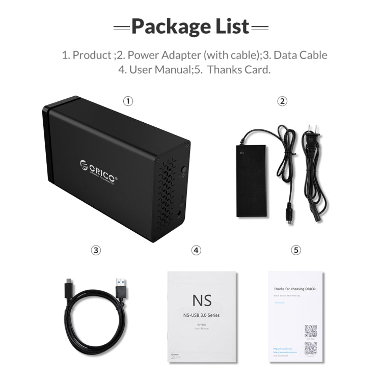 ORICO NS200C3 3.5 inch 2 Bay Type-C Hard Drive Enclosure - HDD Enclosure by ORICO | Online Shopping UK | buy2fix