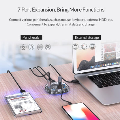 ORICO H7U-U3 7 Port USB3.0 Transparent HUB - USB 3.0 HUB by ORICO | Online Shopping UK | buy2fix