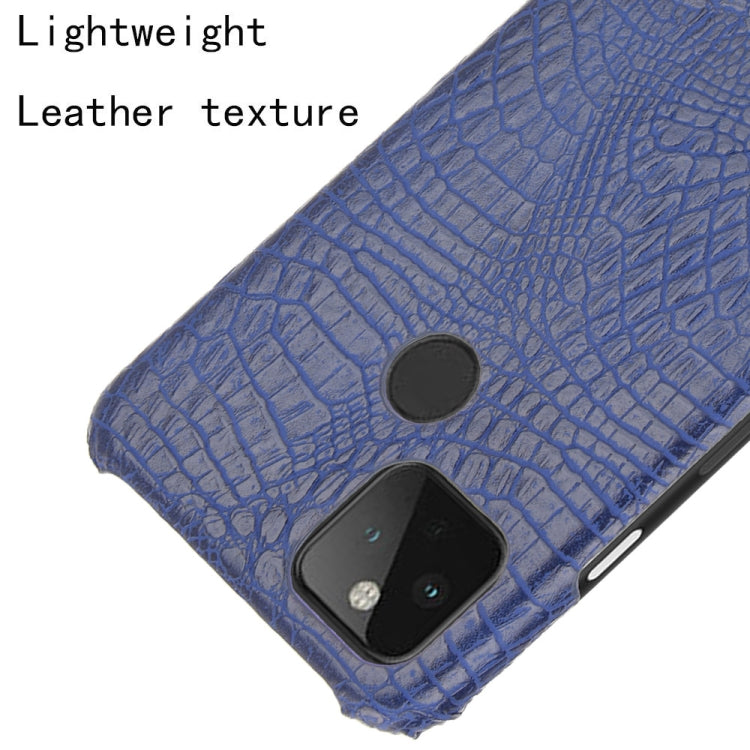 For Google Pixel 5 Shockproof Crocodile Texture PC + PU Case(Blue) - Google Cases by buy2fix | Online Shopping UK | buy2fix