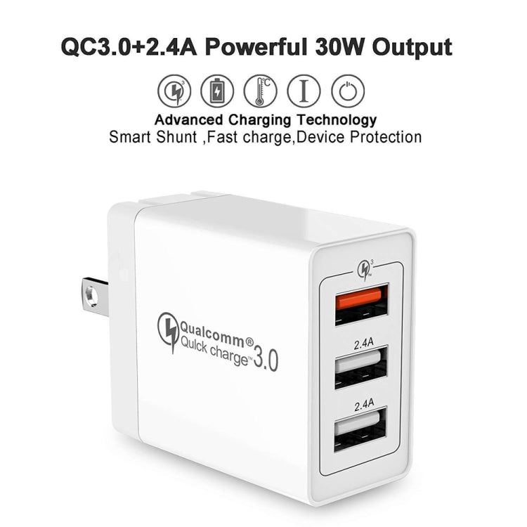 SDC-30W 30W QC 3.0 USB + 2.4A Dual USB 2.0 Ports Mobile Phone Tablet PC Universal Quick Charger Travel Charger, US Plug - USB Charger by buy2fix | Online Shopping UK | buy2fix