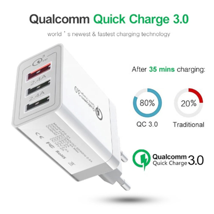 SDC-30W 30W QC 3.0 USB + 2.4A Dual USB 2.0 Ports Mobile Phone Tablet PC Universal Quick Charger Travel Charger, EU Plug - USB Charger by buy2fix | Online Shopping UK | buy2fix