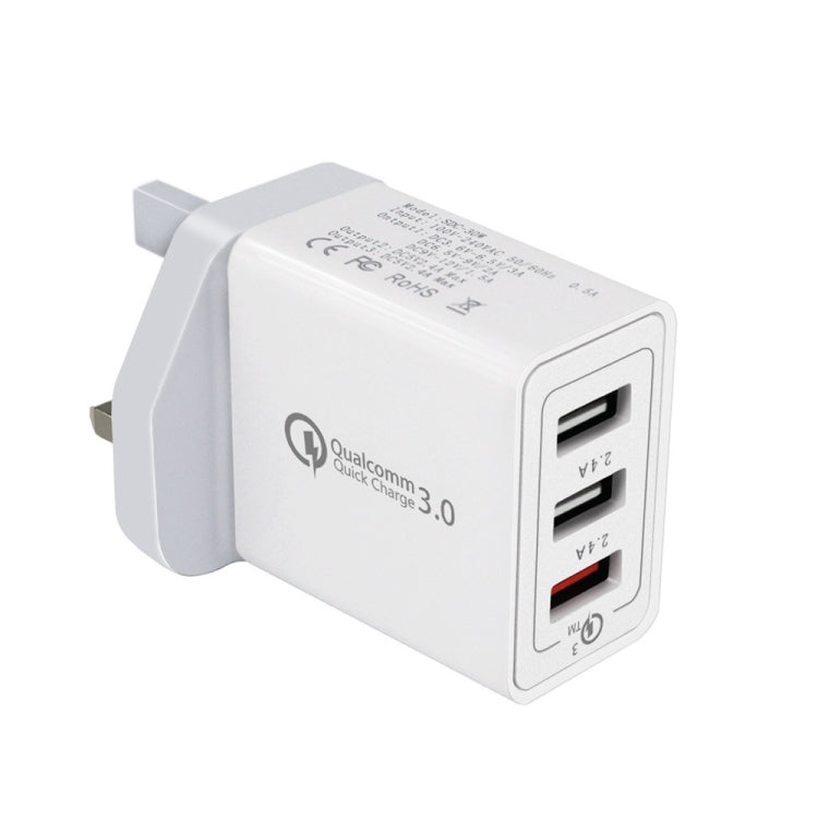 SDC-30W 30W QC 3.0 USB + 2.4A Dual USB 2.0 Ports Mobile Phone Tablet PC Universal Quick Charger Travel Charger, UK Plug - USB Charger by buy2fix | Online Shopping UK | buy2fix