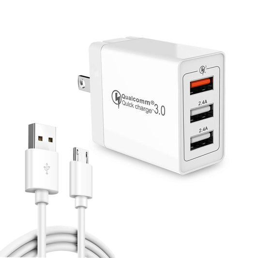 SDC-30W 2 in 1 USB to Micro USB Data Cable + 30W QC 3.0 USB + 2.4A Dual USB 2.0 Ports Mobile Phone Tablet PC Universal Quick Charger Travel Charger Set, US Plug - USB Charger by buy2fix | Online Shopping UK | buy2fix