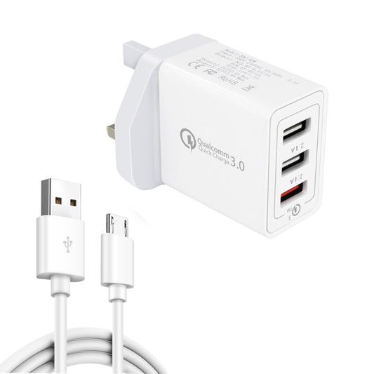 SDC-30W 2 in 1 USB to Micro USB Data Cable + 30W QC 3.0 USB + 2.4A Dual USB 2.0 Ports Mobile Phone Tablet PC Universal Quick Charger Travel Charger Set, UK Plug - USB Charger by buy2fix | Online Shopping UK | buy2fix