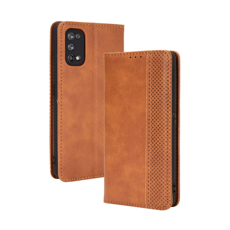 For OPPO Realme 7 Pro Magnetic Buckle Retro Crazy Horse Texture Horizontal Flip Leather Case  , with Holder & Card Slots & Photo Frame(Brown) - Realme Cases by buy2fix | Online Shopping UK | buy2fix