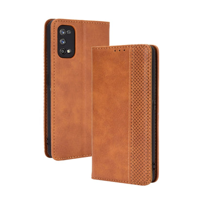 For OPPO Realme 7 Pro Magnetic Buckle Retro Crazy Horse Texture Horizontal Flip Leather Case  , with Holder & Card Slots & Photo Frame(Brown) - Realme Cases by buy2fix | Online Shopping UK | buy2fix