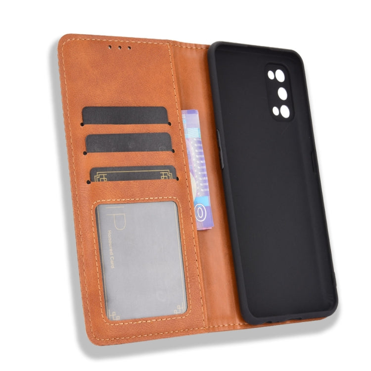 For OPPO Realme 7 Pro Magnetic Buckle Retro Crazy Horse Texture Horizontal Flip Leather Case  , with Holder & Card Slots & Photo Frame(Brown) - Realme Cases by buy2fix | Online Shopping UK | buy2fix