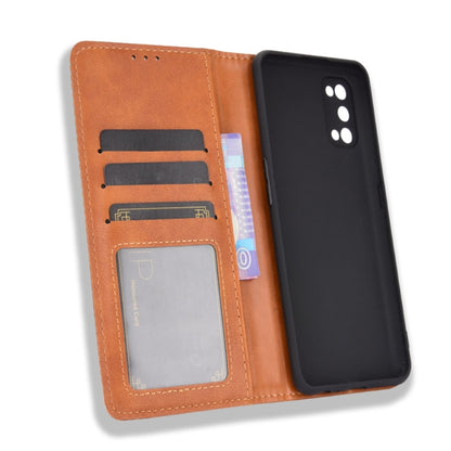For OPPO Realme 7 Pro Magnetic Buckle Retro Crazy Horse Texture Horizontal Flip Leather Case  , with Holder & Card Slots & Photo Frame(Brown) - Realme Cases by buy2fix | Online Shopping UK | buy2fix