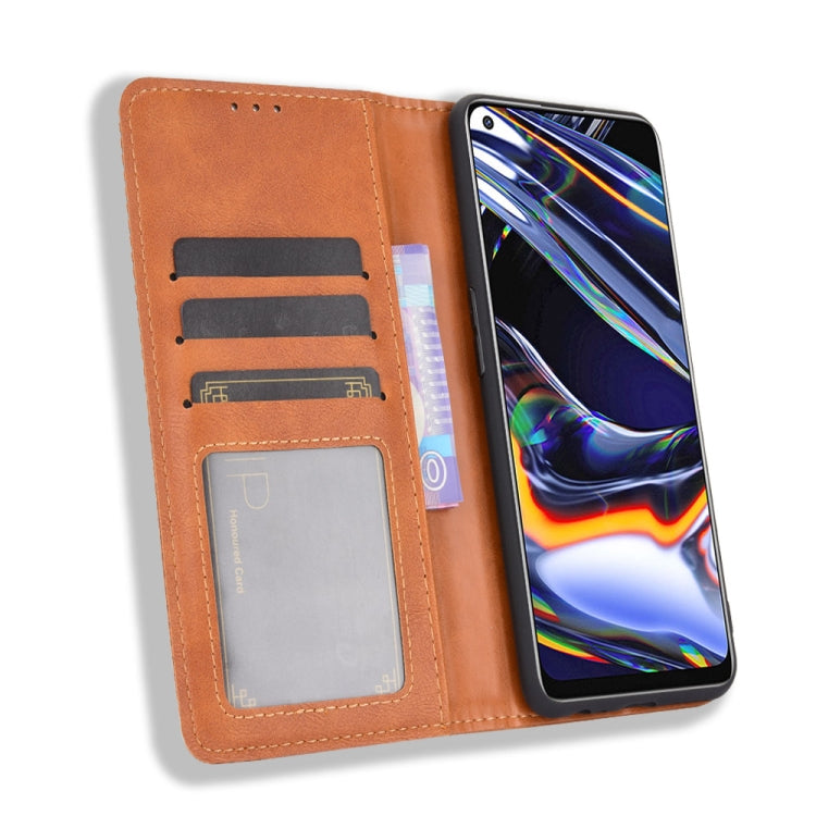 For OPPO Realme 7 Pro Magnetic Buckle Retro Crazy Horse Texture Horizontal Flip Leather Case  , with Holder & Card Slots & Photo Frame(Brown) - Realme Cases by buy2fix | Online Shopping UK | buy2fix