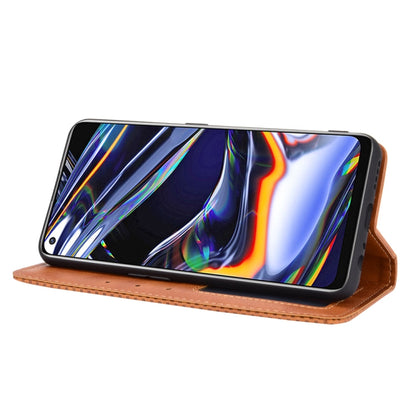 For OPPO Realme 7 Pro Magnetic Buckle Retro Crazy Horse Texture Horizontal Flip Leather Case  , with Holder & Card Slots & Photo Frame(Brown) - Realme Cases by buy2fix | Online Shopping UK | buy2fix