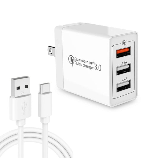 SDC-30W 2 in 1 USB to USB-C / Type-C Data Cable + 30W QC 3.0 USB + 2.4A Dual USB 2.0 Ports Mobile Phone Tablet PC Universal Quick Charger Travel Charger Set, US Plug - USB Charger by buy2fix | Online Shopping UK | buy2fix