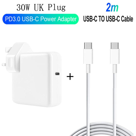 2 in 1 PD 30W USB-C / Type-C + 3A PD 3.0 USB-C / Type-C to USB-C / Type-C Fast Charge Data Cable Set, Cable Length: 2m, UK Plug - USB Charger by buy2fix | Online Shopping UK | buy2fix