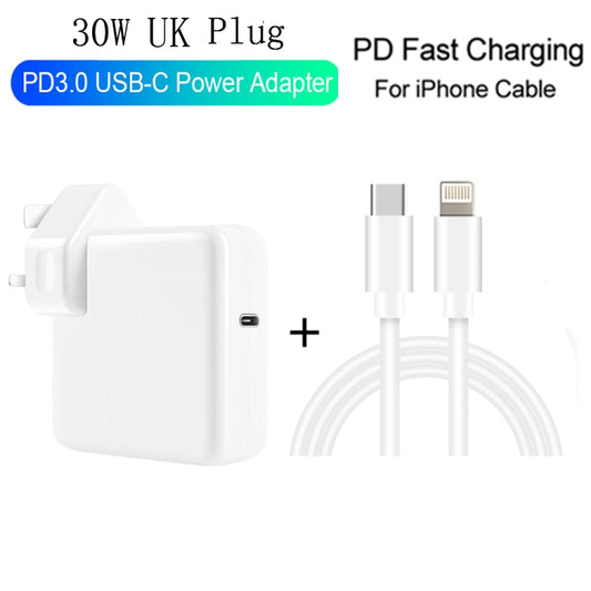 2 in 1 PD3.0 30W USB-C / Type-C Travel Charger with Detachable Foot + PD3.0 3A USB-C / Type-C to 8 Pin Fast Charge Data Cable Set, Cable Length: 1m, UK Plug - USB Charger by buy2fix | Online Shopping UK | buy2fix