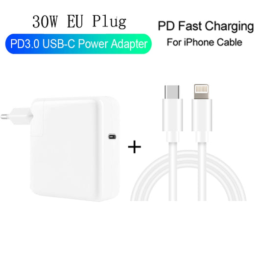 2 in 1 PD3.0 30W USB-C / Type-C Travel Charger with Detachable Foot + PD3.0 3A USB-C / Type-C to 8 Pin Fast Charge Data Cable Set, Cable Length: 2m, EU Plug - USB Charger by buy2fix | Online Shopping UK | buy2fix