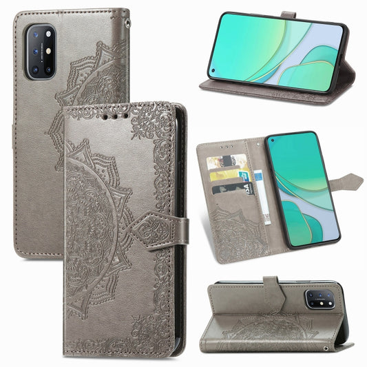 For OnePlus 8T Mandala Flower Embossed Horizontal Flip Leather Case with Bracket / Card Slot / Wallet / Lanyard(Gray) - OnePlus Cases by buy2fix | Online Shopping UK | buy2fix