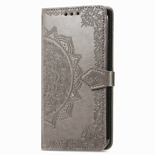 For OnePlus 8T Mandala Flower Embossed Horizontal Flip Leather Case with Bracket / Card Slot / Wallet / Lanyard(Gray) - OnePlus Cases by buy2fix | Online Shopping UK | buy2fix