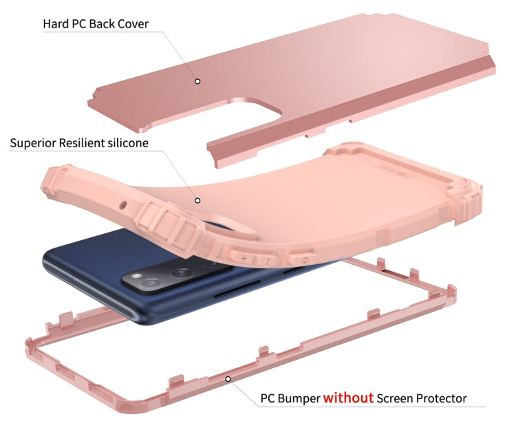 For Samsung Galaxy S20 FE PC + Silicone Three-piece Shockproof Protection Case(Rose Gold) by buy2fix