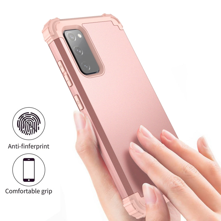 For Samsung Galaxy S20 FE PC + Silicone Three-piece Shockproof Protection Case(Rose Gold) by buy2fix