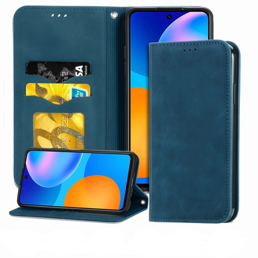 For Huawei P smart 2021 Retro Skin Feel Business Magnetic Horizontal Flip Leather Case(Blue) - Huawei Cases by buy2fix | Online Shopping UK | buy2fix