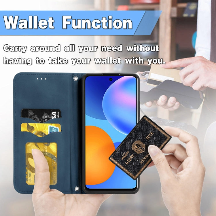 For Huawei P smart 2021 Retro Skin Feel Business Magnetic Horizontal Flip Leather Case(Blue) - Huawei Cases by buy2fix | Online Shopping UK | buy2fix
