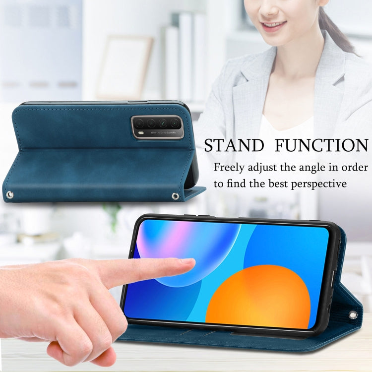 For Huawei P smart 2021 Retro Skin Feel Business Magnetic Horizontal Flip Leather Case(Blue) - Huawei Cases by buy2fix | Online Shopping UK | buy2fix