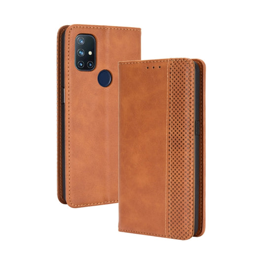 For OnePlus Nord N10 5G Magnetic Buckle Retro Crazy Horse Texture Horizontal Flip Leather Case with Holder & Card Slots & Photo Frame(Brown) - OnePlus Cases by buy2fix | Online Shopping UK | buy2fix