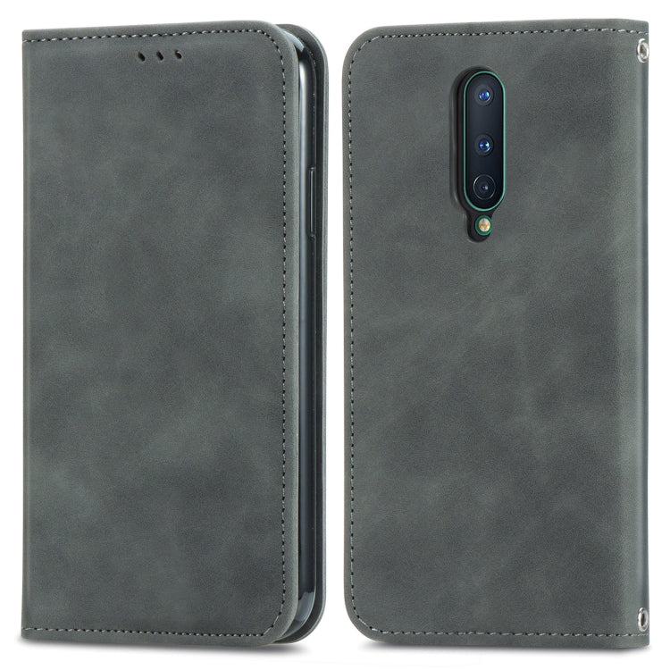 Retro Skin Feel Business Magnetic Horizontal Flip Leather Case With Holder & Card Slots & Wallet & Photo Frame For OnePlus 8(Grey) - OnePlus Cases by buy2fix | Online Shopping UK | buy2fix