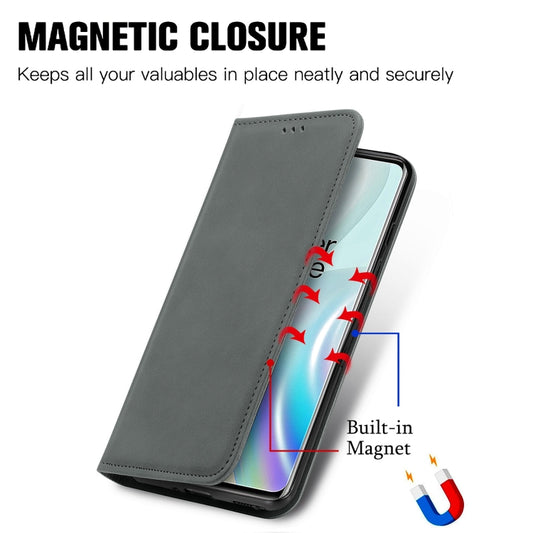 Retro Skin Feel Business Magnetic Horizontal Flip Leather Case With Holder & Card Slots & Wallet & Photo Frame For OnePlus 8(Grey) - OnePlus Cases by buy2fix | Online Shopping UK | buy2fix