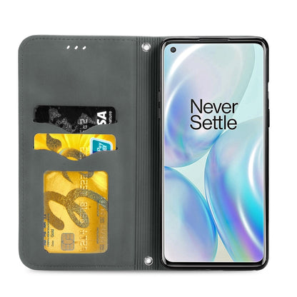 Retro Skin Feel Business Magnetic Horizontal Flip Leather Case With Holder & Card Slots & Wallet & Photo Frame For OnePlus 8(Grey) - OnePlus Cases by buy2fix | Online Shopping UK | buy2fix