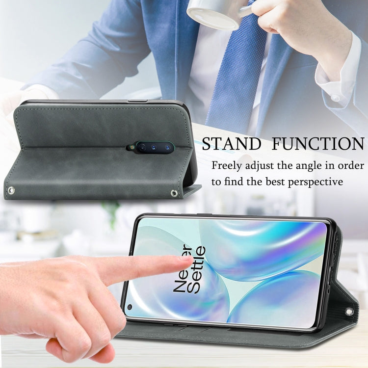 Retro Skin Feel Business Magnetic Horizontal Flip Leather Case With Holder & Card Slots & Wallet & Photo Frame For OnePlus 8(Grey) - OnePlus Cases by buy2fix | Online Shopping UK | buy2fix