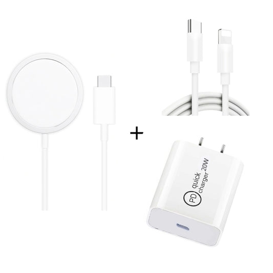 XJ-32 3 in 1 15W Magnetic Suction Wreless Charging + PD 20W USB-C / Type-C Travel Charging + USB-C / Type-C to 8 Pin Fast Charging Cable for iPhone Series, Plug Size:US Plug - USB Charger by buy2fix | Online Shopping UK | buy2fix