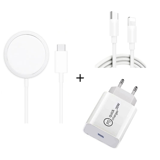XJ-32 3 in 1 15W Magnetic Suction Wreless Charging + PD 20W USB-C / Type-C Travel Charging + USB-C / Type-C to 8 Pin Fast Charging Cable for iPhone Series, Plug Size:EU Plug - USB Charger by buy2fix | Online Shopping UK | buy2fix