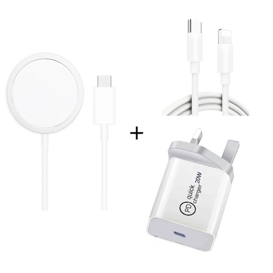 XJ-32 3 in 1 15W Magnetic Suction Wreless Charging + PD 20W USB-C / Type-C Travel Charging + USB-C / Type-C to 8 Pin Fast Charging Cable for iPhone Series, Plug Size:UK Plug - USB Charger by buy2fix | Online Shopping UK | buy2fix