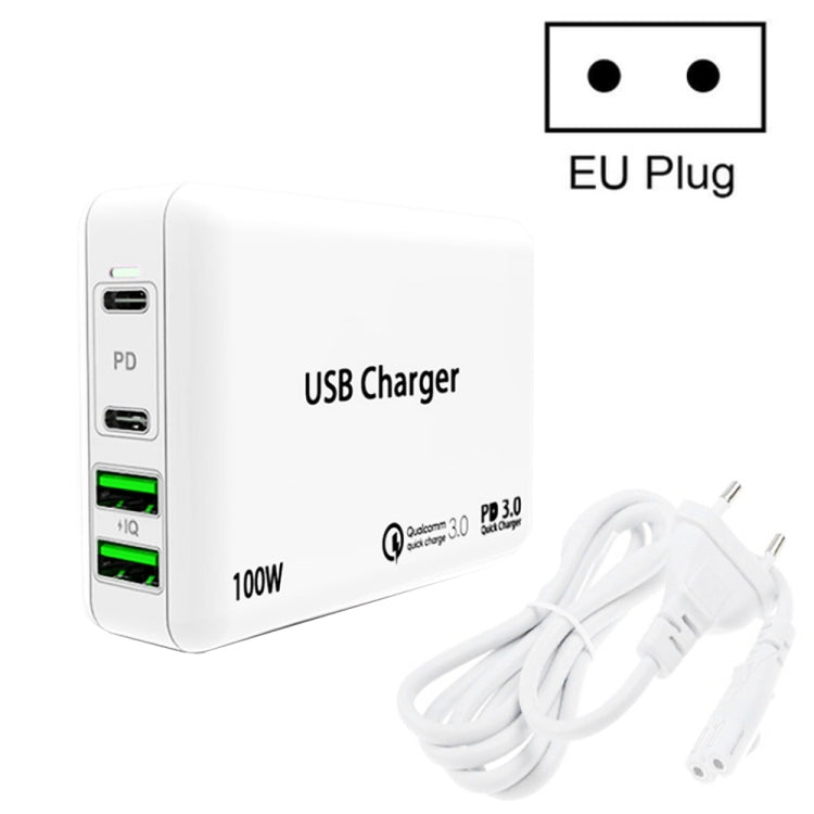 PD 65W Dual USB-C / Type-C + Dual USB 4-port Charger with Power Cable for Apple / Huawei / Samsung Laptop EU Plug - USB Charger by buy2fix | Online Shopping UK | buy2fix