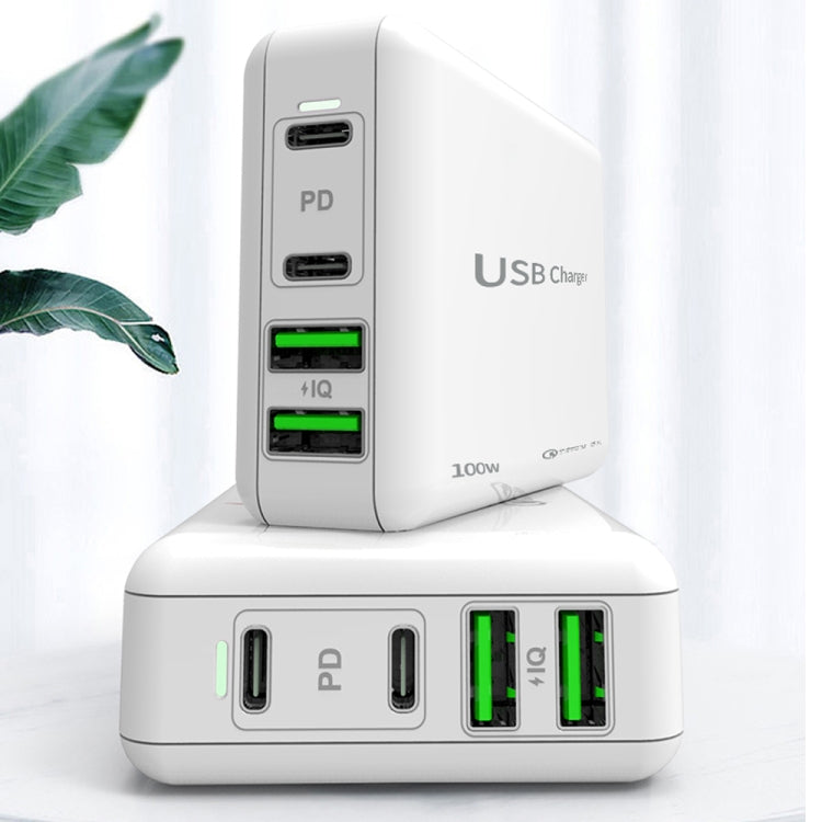 PD 65W Dual USB-C / Type-C + Dual USB 4-port Charger with Power Cable for Apple / Huawei / Samsung Laptop EU Plug - USB Charger by buy2fix | Online Shopping UK | buy2fix