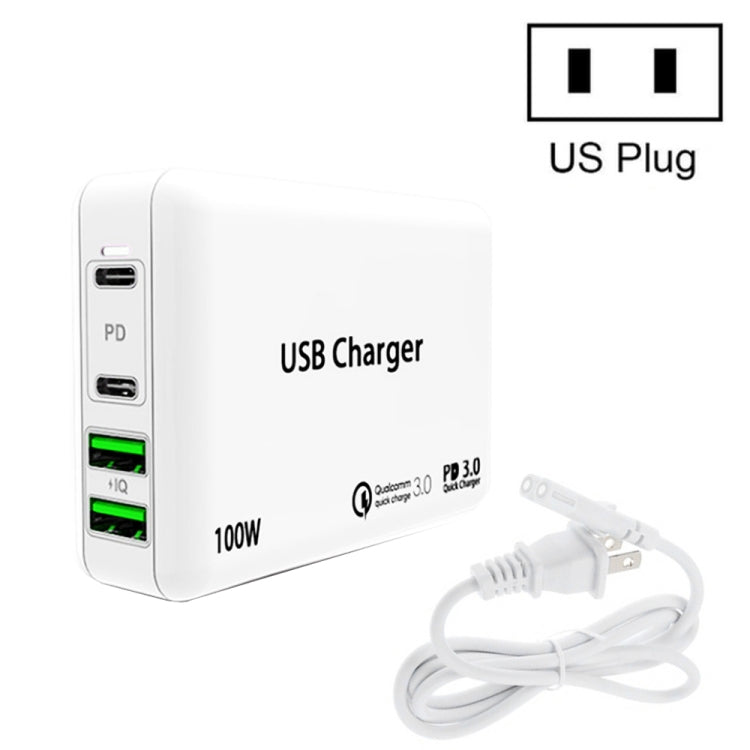 PD 65W Dual USB-C / Type-C + Dual USB 4-port Charger with Power Cable for Apple / Huawei / Samsung Laptop US Plug - USB Charger by buy2fix | Online Shopping UK | buy2fix