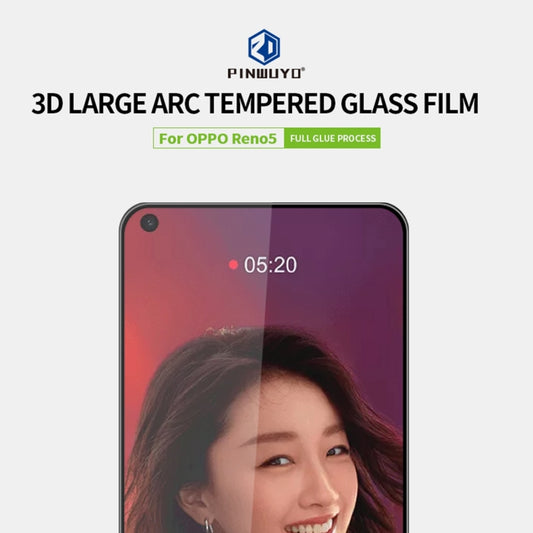 For OPPO Reno5 PINWUYO 9H 3D Curved Full Screen Explosion-proof Tempered Glass Film(Black) - OPPO Tempered Glass by PINWUYO | Online Shopping UK | buy2fix