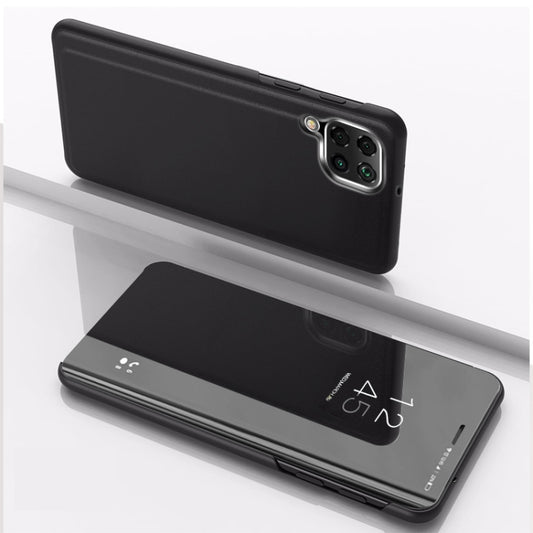 For Samsung Galaxy A12 Plated Mirror Horizontal Flip Leather Case with Holder(Black) - Galaxy Phone Cases by buy2fix | Online Shopping UK | buy2fix