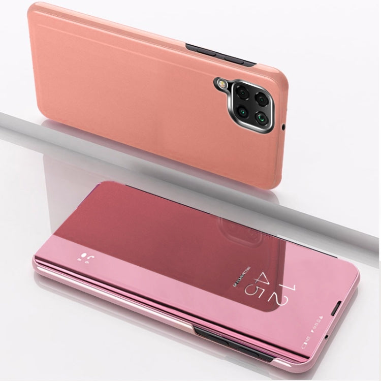 For Samsung Galaxy A12 Plated Mirror Horizontal Flip Leather Case with Holder(Rose Gold) - Galaxy Phone Cases by buy2fix | Online Shopping UK | buy2fix