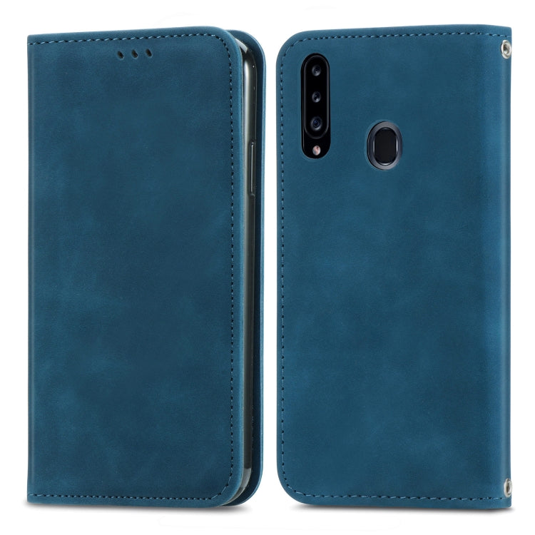 For Samsung Galaxy A20s Retro Skin Feel Business Magnetic Horizontal Flip Leather Case with Holder & Card Slots & Wallet & Photo Frame(Blue) by buy2fix